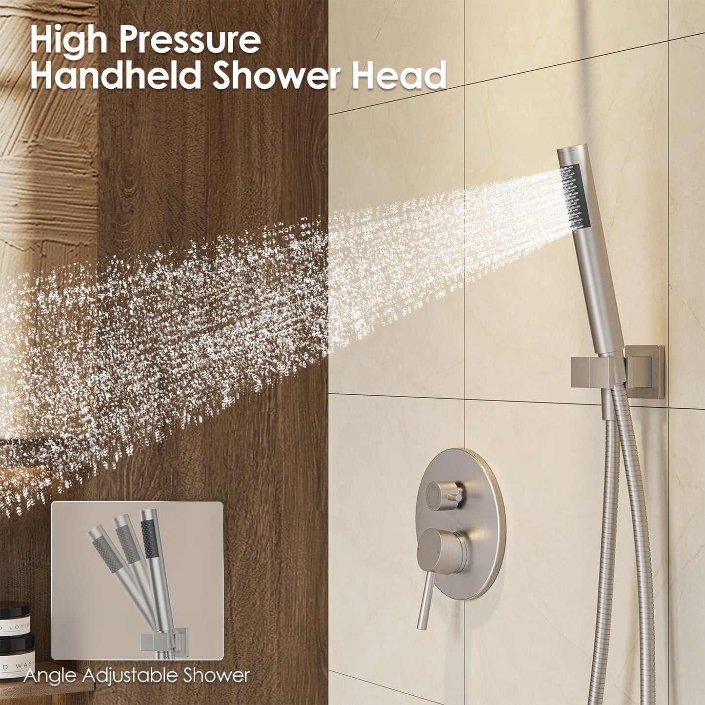 Bathtub Shower Faucet Set, Tub Shower System with 3-Way Shower Valve, High Pressure 10" Rain Shower Head with Handheld Spray Combo, Wall Mounted Rainfall Shower Head Set, Brushed Nickel