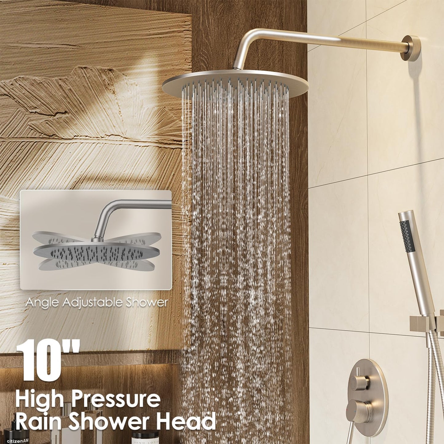 Bathtub Shower Faucet Set, Tub Shower System with 3-Way Shower Valve, High Pressure 10" Rain Shower Head with Handheld Spray Combo, Wall Mounted Rainfall Shower Head Set, Brushed Nickel