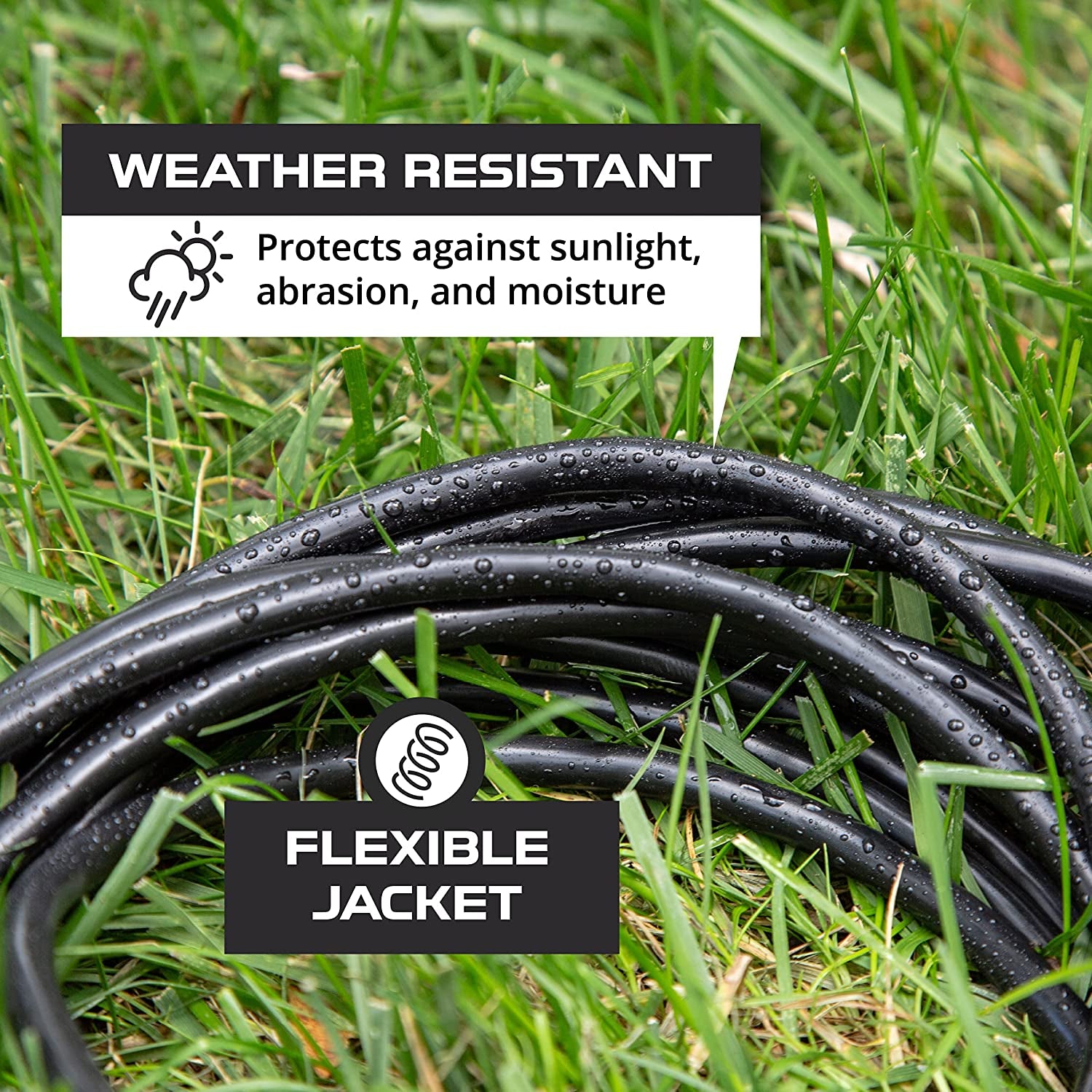 2 Pack of 6 Ft Outdoor Extension Cords - 16/3 Heavy Duty Black Extension Cord Pack