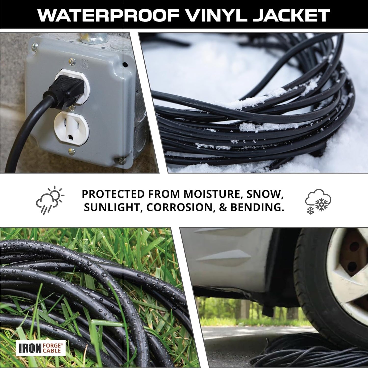 2 Pack of 6 Ft Outdoor Extension Cords - 16/3 Heavy Duty Black Extension Cord Pack