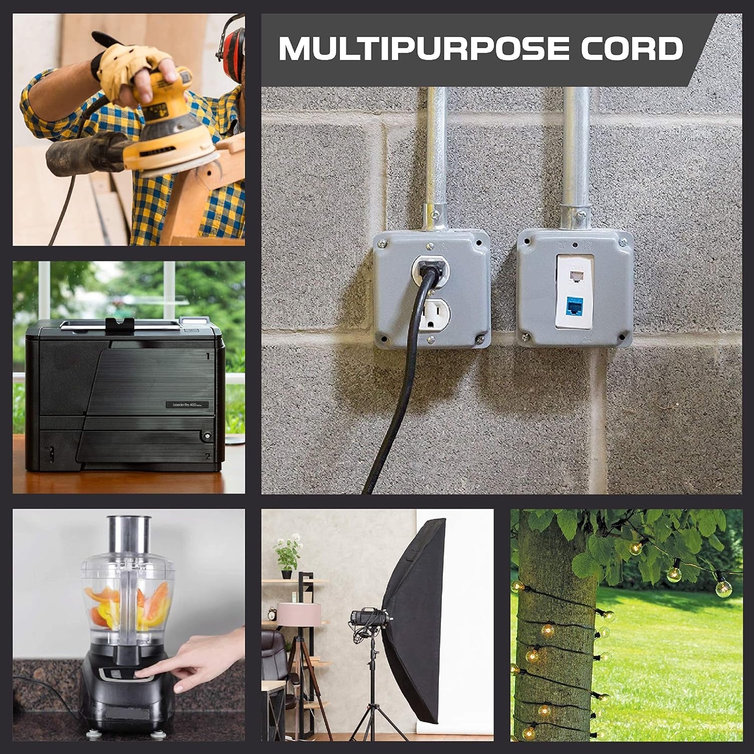 2 Pack of 6 Ft Outdoor Extension Cords - 16/3 Heavy Duty Black Extension Cord Pack