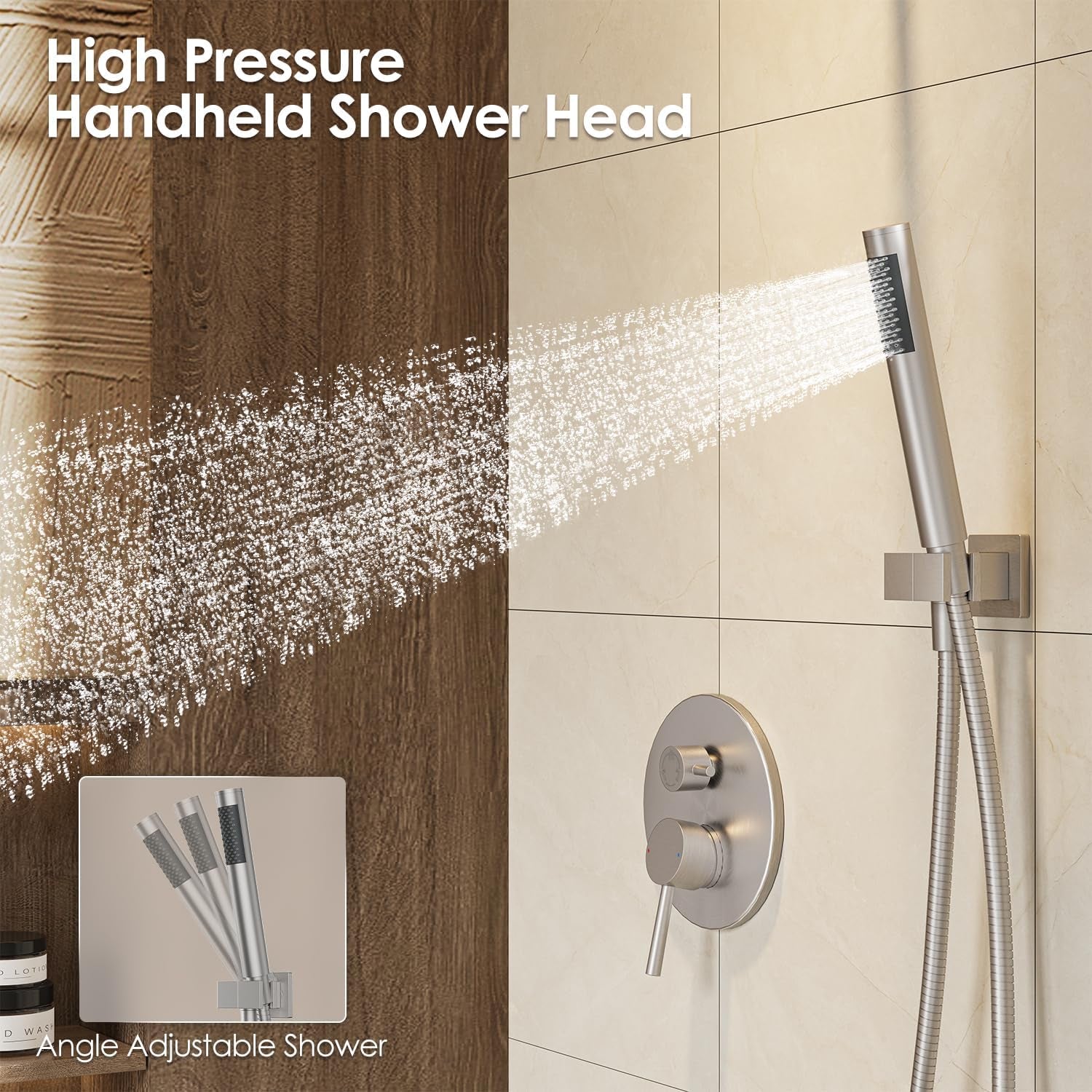 Bathtub Shower Faucet Set, Tub Shower System with 3-Way Shower Valve, High Pressure 10" Rain Shower Head with Handheld Spray Combo, Wall Mounted Rainfall Shower Head Set, Brushed Nickel